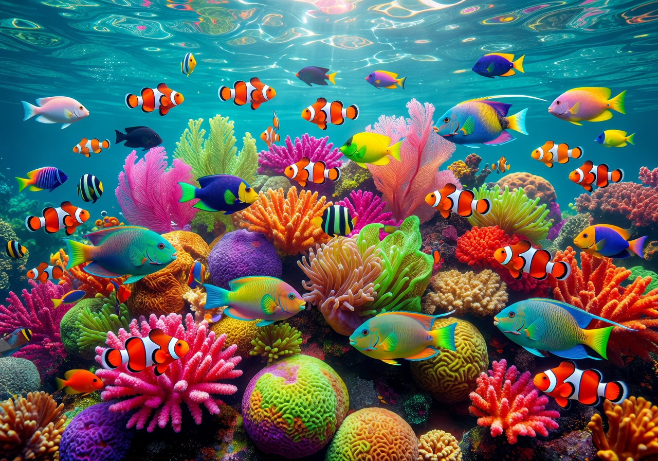 Colorful coral reef and tropical fish representing the slot game theme